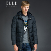 ELLEHOMME男装羽绒服秋冬新款个性连帽长款后摆拉链羽绒服男