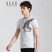 ELLEHOMME短袖T恤男2018春夏新款时尚音乐主题印花潮流圆领T恤本白