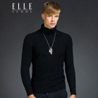ELLEHOMME男装针织衫秋冬新款时尚高领钩花百搭条纹针织衫男