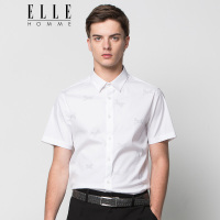 ELLEHOMME男装短袖衬衫春夏新款男士个性字母印花翻领休闲衬衣潮白色