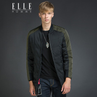 ELLEHOMME男装羽绒服秋冬新款个性插肩袖内侧拼接时尚鸭绒袄黑绿