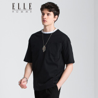 ELLEHOMME短袖T恤男士夏季新款胸口假口袋装饰圆领纯棉半袖T恤