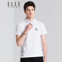ELLEHOMMEpolo衫男短袖夏季新款修身青年纯棉音乐风保罗T恤潮