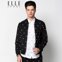 ELLEHOMME男装夹克男个性印花闪电针织棒球领夹克春夏新款黑色