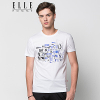 ELLEHOMME男装短袖T恤男青年个性修身印花烫钻圆领T恤衫春夏新款