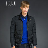 ELLEHOMME男装羽绒服无帽立领时尚撞色鸭绒袄男条纹秋冬新款羽绒袄黑色