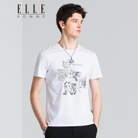 ELLEHOMME短袖T恤男士时尚拉浆印花抽象图案夏季新款半袖T恤潮
