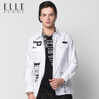 ELLEHOMME男装长袖衬衫男时尚修身纯棉透气休闲青年衬衣春夏新款