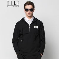 ELLEHOMME男装风衣男连帽套头个性印花侧摆开衩风衣春新款黑色