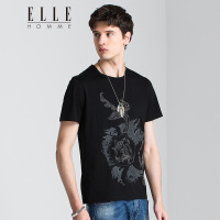 ELLEHOMMET恤短袖男夏季新款时尚个性印花圆领套头半袖T恤潮