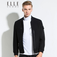 ELLEHOMME男装夹克秋冬新款时尚棒球领立体剪裁个性装饰外套黑色