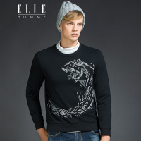 ELLEHOMME男装卫衣秋冬新款时尚圆领个性老虎图案长袖卫衣黑色