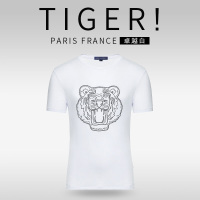 ELLEHOMME男装短袖T恤男夏季男士半袖虎头刺绣印花圆领情侣款T恤