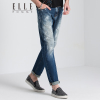 ELLEHOMME牛仔裤男休闲时尚春季新款直筒磨毛青年修身牛仔裤潮蓝色
