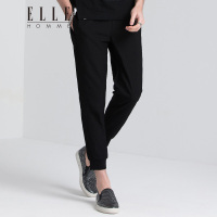 ELLEHOMME休闲裤男青年可节松紧腰夏季新款时尚抽绳休闲九分裤黑色