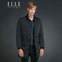 ELLEHOMME男装羽绒服秋冬新款时尚长款棒球领老鹰图案鸭绒袄黑色