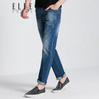 ELLEHOMME牛仔裤男直筒春季新品时尚水洗舒适休闲修身牛仔长裤蓝色