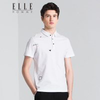 ELLEHOMME短袖POLO衫男夏季新款不规则绣花图案翻领T恤修身潮