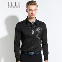 ELLEHOMME男装长袖衬衫秋冬新款个性骨架虎头修身时尚衬衫男