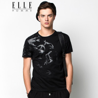 ELLEHOMME男装短袖T恤春夏新款飞鸟图案印花男青年圆领短袖T恤