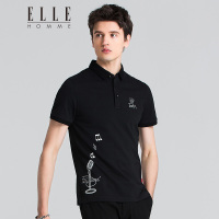 ELLEHOMMEpolo衫男短袖夏季新款修身青年纯棉音乐风保罗T恤潮