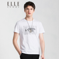 ELLEHOMME短袖T恤男士时尚豹子牙刷印印花图案夏季新款半袖T恤