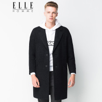 ELLEHOMME男装大衣男时尚纯色中长款平驳领毛呢大衣外套秋冬新款黑色