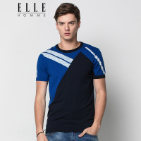 ELLEHOMME男装短袖针织衫男条纹撞色圆领短袖T恤夏新款