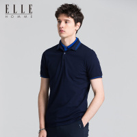 ELLEHOMME短袖POLO衫男时尚纯色男青年修身舒适条纹翻领保罗衫潮