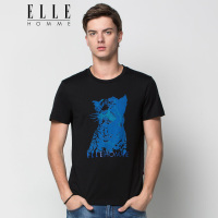 ELLEHOMME男装短袖T恤春夏新款猎豹印花男青年时尚圆领短体恤潮