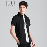 ELLEHOMME衬衫男短袖个性后颈刺绣图案夏季新款时尚休闲修身衬衣