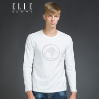 ELLEHOMME男装T恤秋冬新款时尚圆领压胶鹰头图案修身长袖T恤