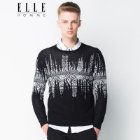 ELLEHOMME男装针织衫男潮流圆领长袖青年立体提花羊毛衫秋季新款黑色