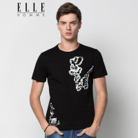 ELLEHOMME男装短袖T恤男个性飞鸟火枪印花烫钻圆领T恤春夏新款