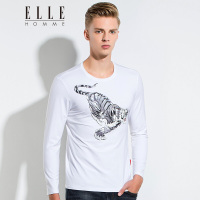 ELLEHOMME男装长袖T恤秋冬新款个性老虎印花时尚修身T恤男