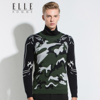 ELLEHOMME男装针织衫秋冬新款时尚圆领个性豹子迷彩长袖毛衫