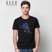 ELLEHOMME男装短袖T恤春夏新款男狼头图案刺绣圆领短袖体恤