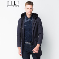 ELLEHOMME男装风衣男时尚连帽修身中长款青年风衣外套秋季新款藏青