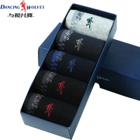 与狼共舞袜子 男士秋冬休闲袜中厚棉袜 中筒商务袜 五双盒装