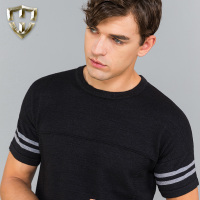 莫畏轻奢 雅痞撞色拼接圆领男士短袖针织衫青年时尚五分袖短t男