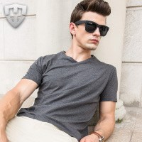 莫畏轻奢 百搭休闲小蜜蜂图案男士修身棉质V领短袖T恤多色可选