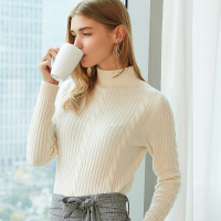 千柏年纯羊绒衫女加厚 麻花毛衣套头打底衫冬季修身半高领针织衫