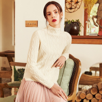 千柏年羊绒毛衣女短款加绒加厚打底衫套头冬正品麻花半高领羊绒衫