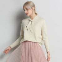 千柏年羊毛毛衣女宽松套头打底衫秋冬淑女上衣系带针织衫长袖