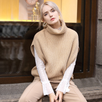 千柏年羊毛背心短款2018秋冬新款高领针织打底衫马甲无袖宽松毛衣