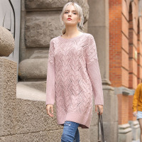 千柏年羊毛衫女2018中长款时尚打底毛衣宽松镂空圆领针织衫
