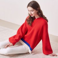 冬季时尚撞色连帽宽松百搭女式毛衣