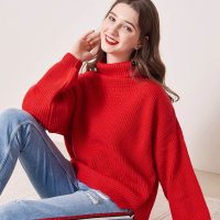 冬季高领保暖毛衣时尚宽松袖女式毛衣