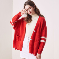 秋冬时尚休闲V领开衫长袖女款毛衣