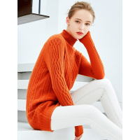 千柏年羊绒衫女纯羊绒中长款套头针织打底衫加厚麻花半高领毛衣